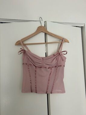 White Fox Boutique Sheer Bow-Shoulder Cami in Dusty Pink